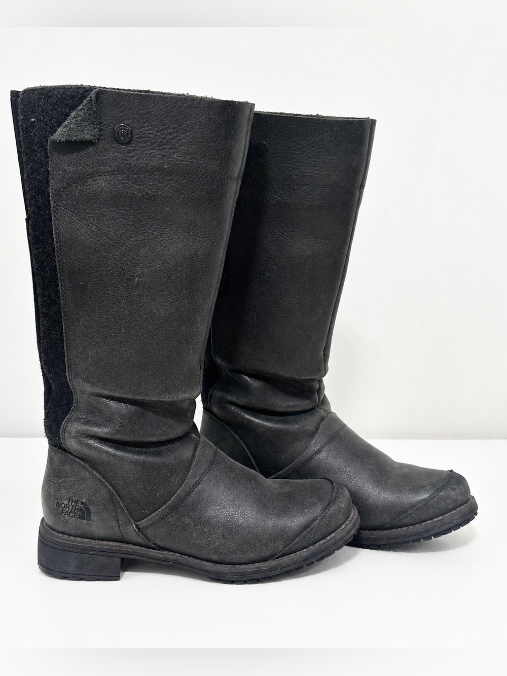 The North Face Bridgeton Tall Leather Boots‎ Black Moto Gorpcore Size 6.5
